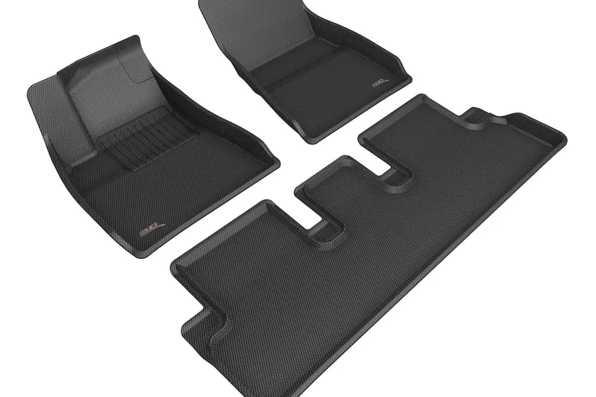 3D MAXpider Kagu black floor mat full set molded for the Tesla Model 3 Highland with honeycomb surface texture