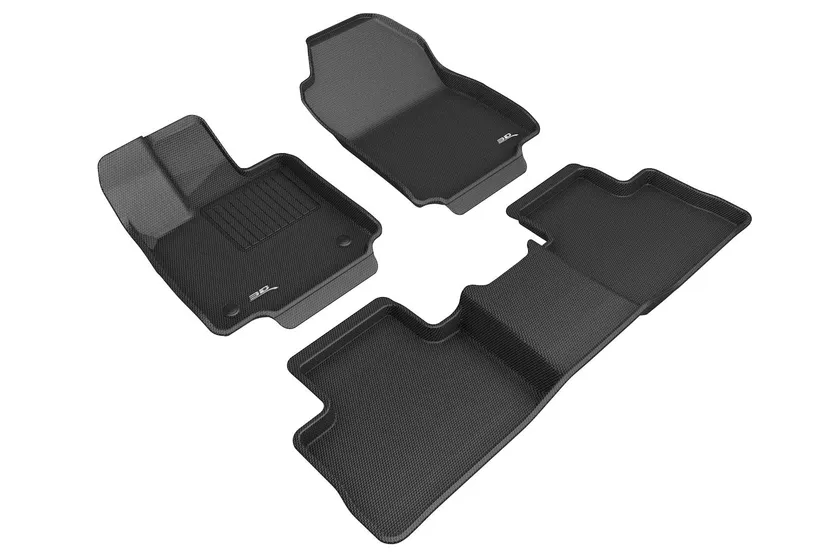 3D MAXpider Kagu full set floor mats in black with carbon fiber texture pattern molded for an SUV