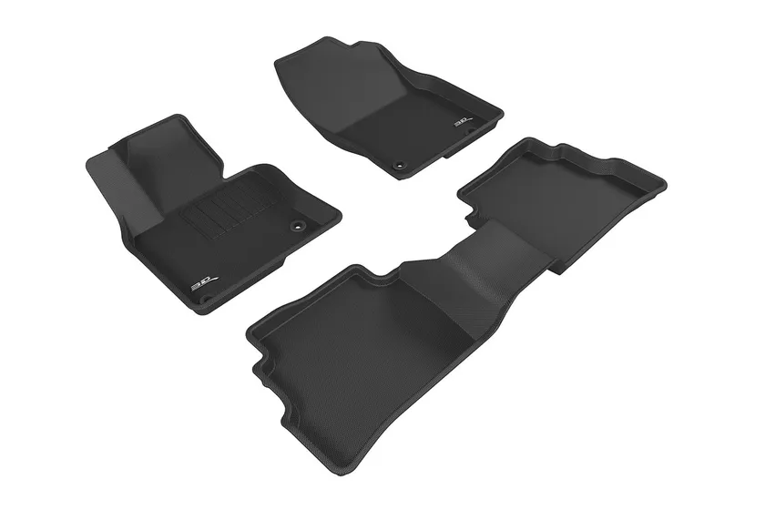 3D MAXpider Kagu black floor mats with honeycomb textured surface fitted to a Mazda CX-5 interior