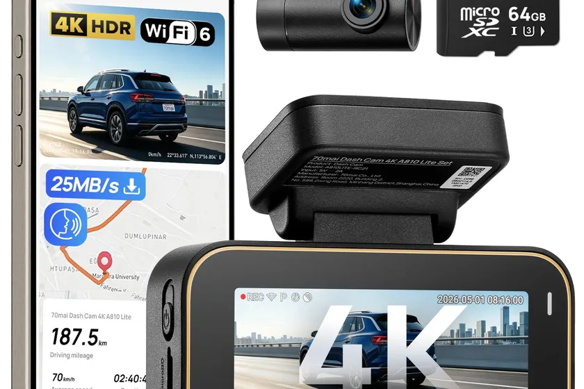 70mai A810 Lite 4K dash cam with rear camera and LTE remote access features