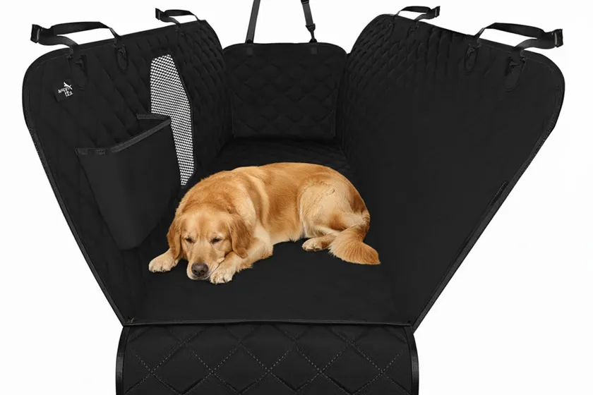 Active Pets convertible dog hammock seat cover installed across a car back seat with side flaps deployed