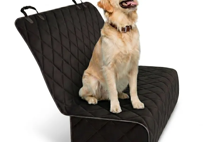 Black Active Pets waterproof rear bench dog seat cover installed across a back seat