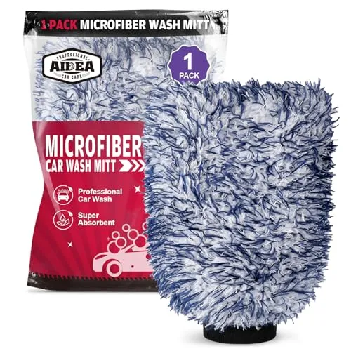 Single dark blue AIDEA microfiber wheel cleaning mitt with an elastic wrist cuff
