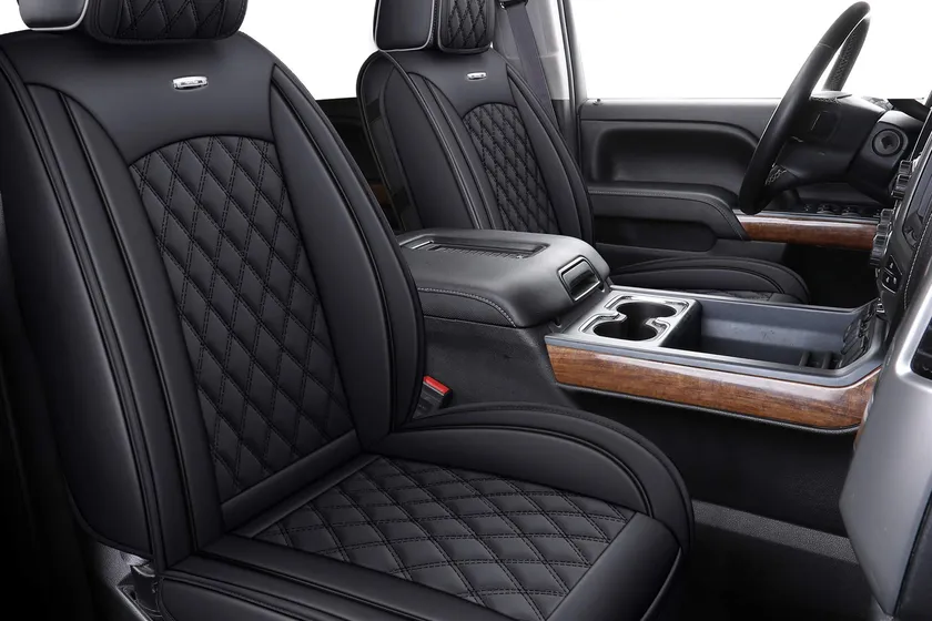 Aierxuan black faux leather full set seat covers fitted to Chevy Silverado crew cab interior