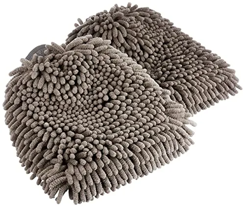 Two gray Amazon Basics absorbent microfiber car wash and drying mitts