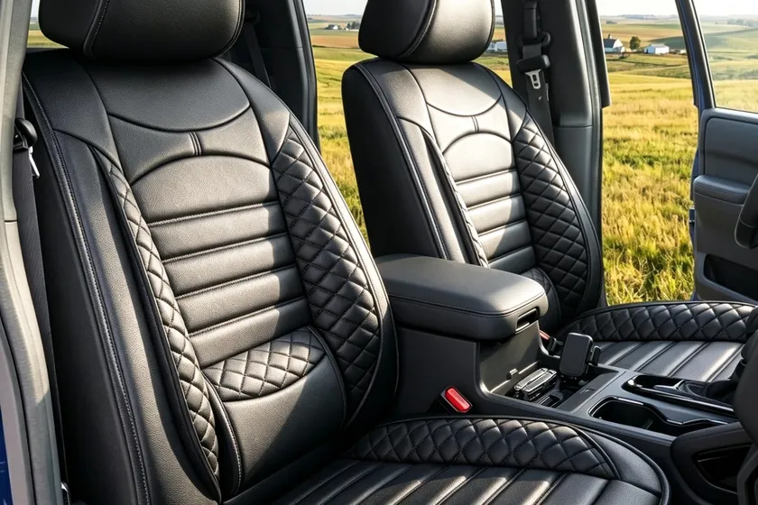 AOMSAZTO black waterproof faux leather full set seat covers custom fit for a Nissan Frontier crew cab