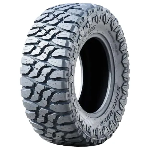 Aplus Shredder M/T mud terrain tire showing massive open tread blocks with wide voids and stone ejectors between them
