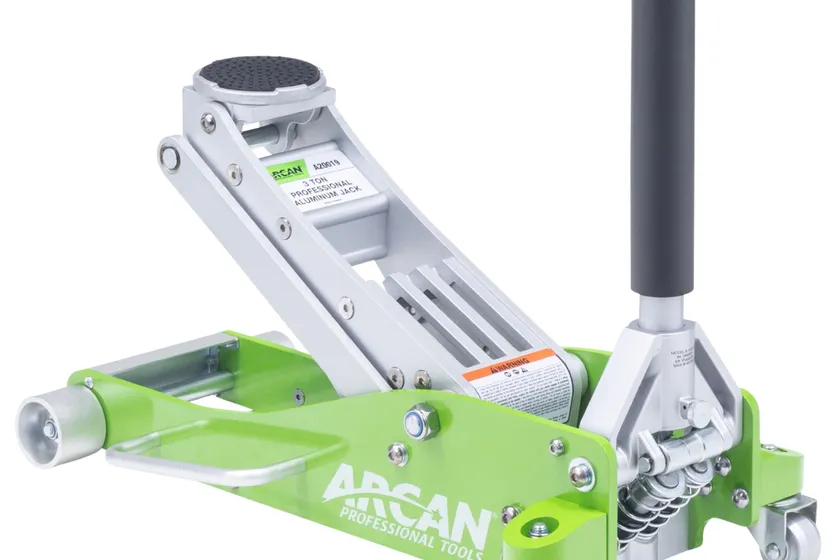 ARCAN A20019 silver aluminum low profile floor jack with dual pump pistons and reinforced side plates