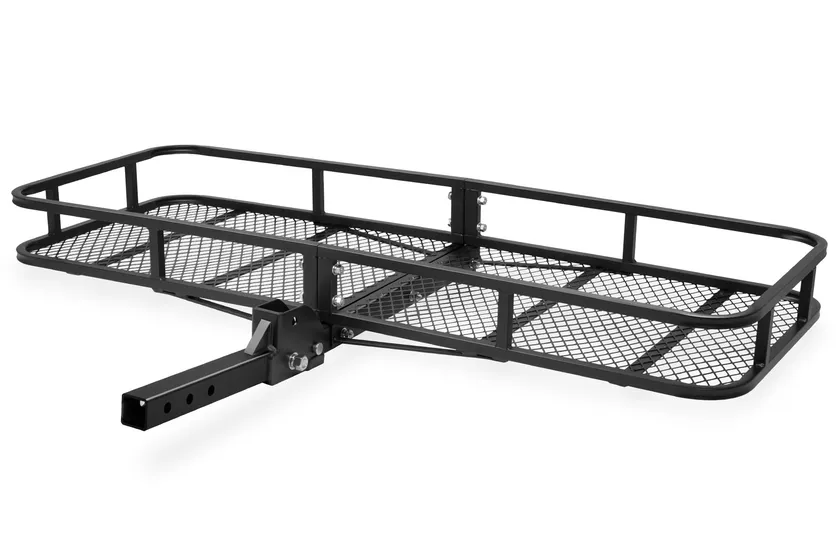 ARKSEN black folding hitch cargo carrier basket with mesh floor and low side rails