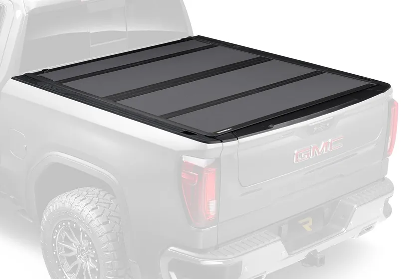 BAKFlip MX4 hard folding tonneau cover with matte aluminum panels closed on a Chevy Silverado 1500 bed