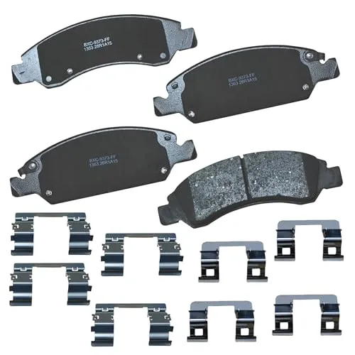 Bendix Premium SBC1363 ceramic front brake pads for full-size GM trucks and SUVs, shown out of the box