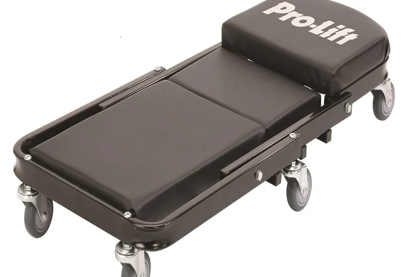 Black Pro-LifT C-9100 folding Z creeper with padded cushions, steel frame and six swivel casters