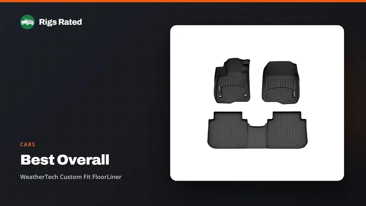 WeatherTech Custom Fit FloorLiner, the best overall in our cars guide, on a Rigs Rated backdrop