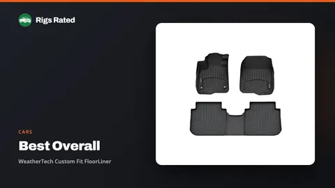 WeatherTech Custom Fit FloorLiner, the best overall in our cars guide, on a Rigs Rated backdrop