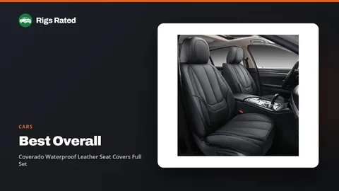 Coverado Waterproof Leather Seat Covers Full Set, the best overall in our cars guide, on a Rigs Rated backdrop