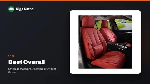 Coverado Waterproof Leather Front Seat Covers, the best overall in our cars guide, on a Rigs Rated backdrop