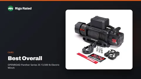 OPENROAD Panther Series 3S 13,500 lb Electric Winch, the best overall in our cars guide, on a Rigs Rated backdrop