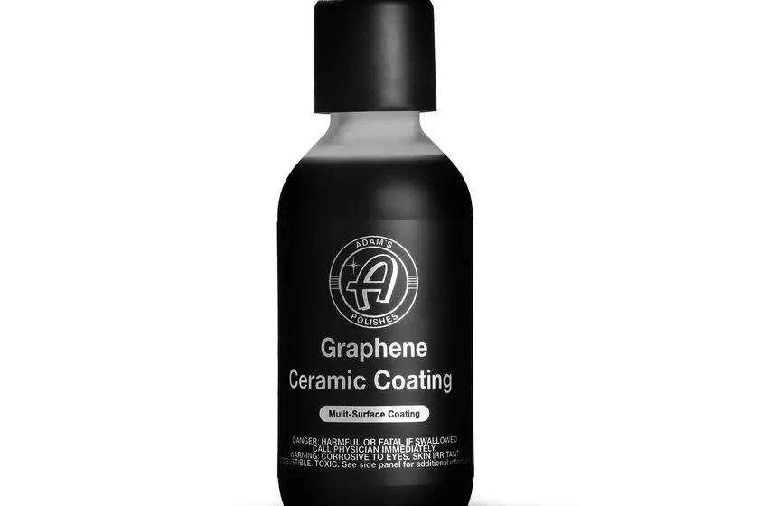Adam's Polishes UV Graphene Ceramic Coating bottle with applicator block and suede coating cloths