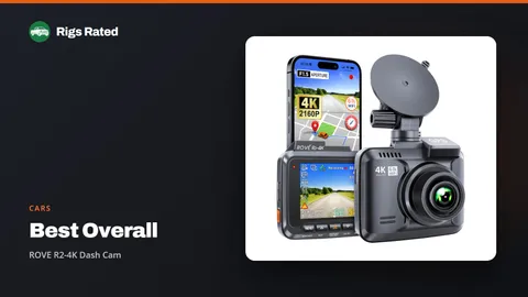 ROVE R2-4K Dash Cam, the best overall in our cars guide, on a Rigs Rated backdrop