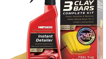 Mothers California Gold clay bar kit with three clay bars, detailer spray and a microfiber towel