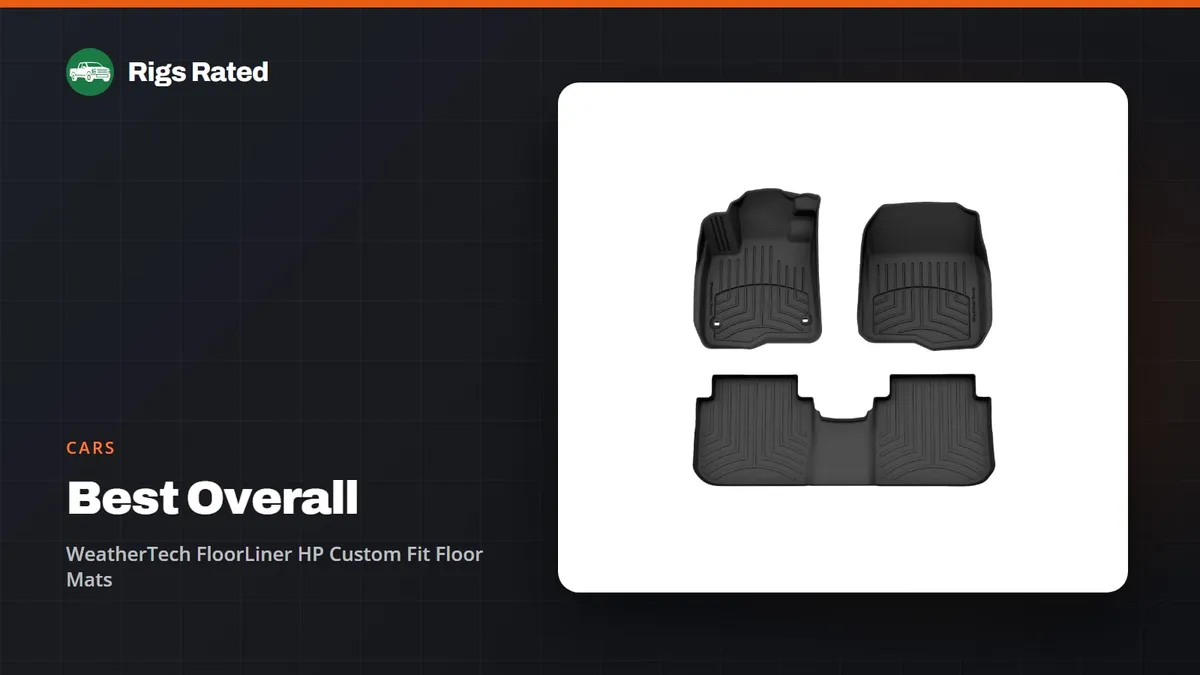 WeatherTech FloorLiner HP Custom Fit Floor Mats, the best overall in our cars guide, on a Rigs Rated backdrop