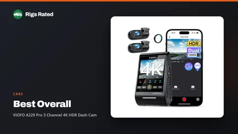 VIOFO A229 Pro 3 Channel 4K HDR Dash Cam, the best overall in our cars guide, on a Rigs Rated backdrop