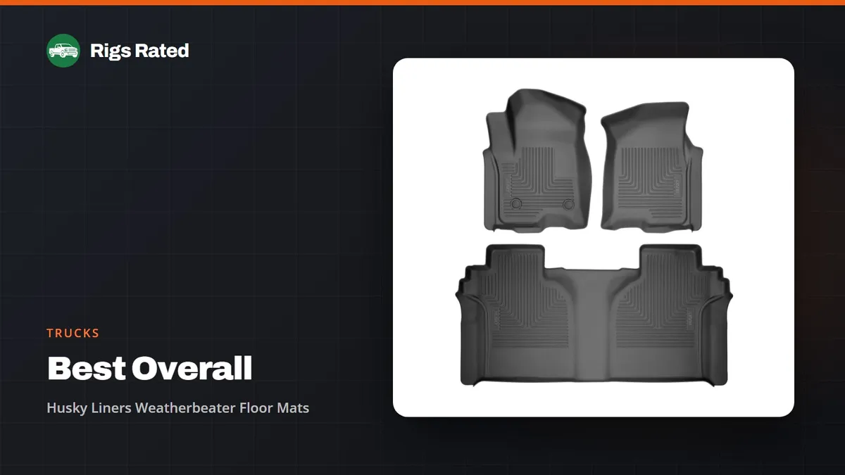Husky Liners Weatherbeater Floor Mats, the best overall in our trucks guide, on a Rigs Rated backdrop