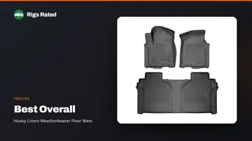 Husky Liners Weatherbeater Floor Mats, the best overall in our trucks guide, on a Rigs Rated backdrop