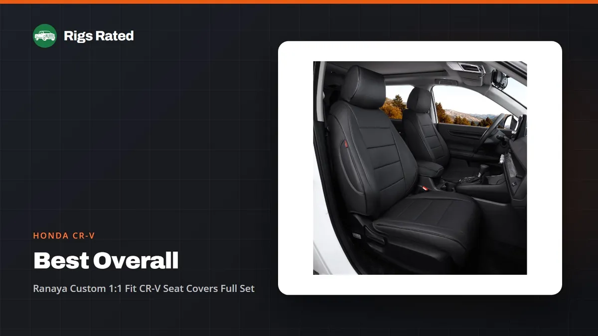 Ranaya Custom 1:1 Fit CR-V Seat Covers Full Set, the best overall in our honda cr-v guide, on a Rigs Rated backdrop