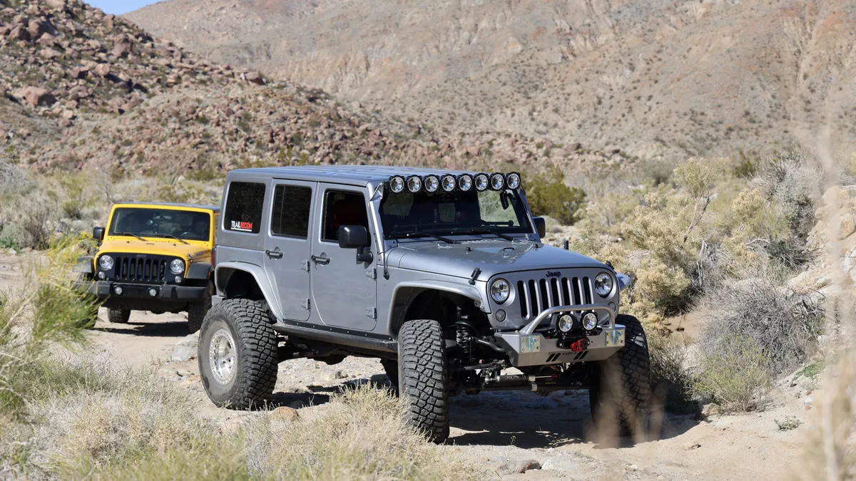Jeep Wrangler climbing rocks
