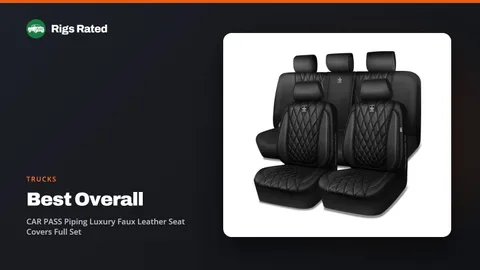 CAR PASS Piping Luxury Faux Leather Seat Covers Full Set, the best overall in our trucks guide, on a Rigs Rated backdrop