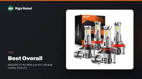 SEALIGHT S1-Pro 9005 and H11 LED Bulb Combo, Pack of 4, the best overall in our cars guide, on a Rigs Rated backdrop