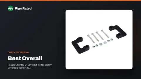 Rough Country 2" Leveling Kit for Chevy Silverado 1500 (1307), the best overall in our chevy silverado guide, on a Rigs Rated backdrop