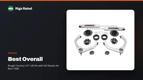 Rough Country 3.5" Lift Kit with N3 Shocks for Ram 1500, the best overall in our trucks guide, on a Rigs Rated backdrop