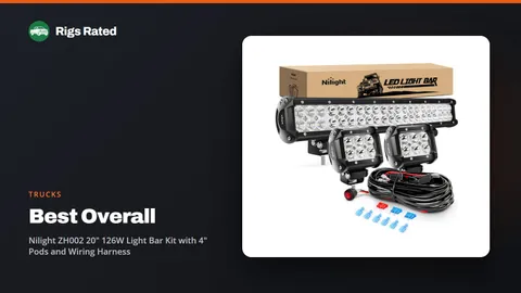 Nilight ZH002 20" 126W Light Bar Kit with 4" Pods and Wiring Harness, the best overall in our trucks guide, on a Rigs Rated backdrop