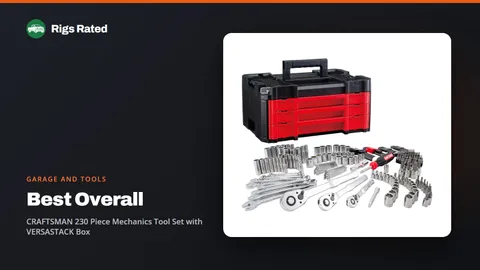 CRAFTSMAN 230 Piece Mechanics Tool Set with VERSASTACK Box, the best overall in our garage and tools guide, on a Rigs Rated backdrop