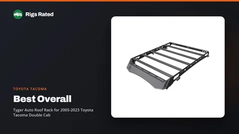 Tyger Auto Roof Rack for 2005-2023 Toyota Tacoma Double Cab, the best overall in our toyota tacoma guide, on a Rigs Rated backdrop