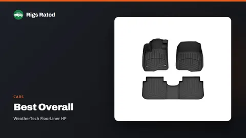 WeatherTech FloorLiner HP, the best overall in our cars guide, on a Rigs Rated backdrop
