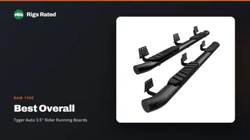 Tyger Auto 3.5" Rider Running Boards, the best overall in our ram 1500 guide, on a Rigs Rated backdrop