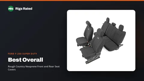 Rough Country Neoprene Front and Rear Seat Covers, the best overall in our ford f-250 super duty guide, on a Rigs Rated backdrop