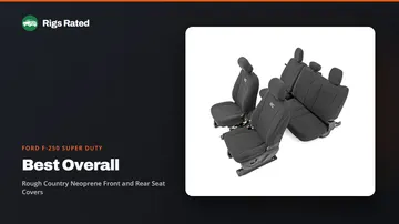 Rough Country Neoprene Front and Rear Seat Covers, the best overall in our ford f-250 super duty guide, on a Rigs Rated backdrop