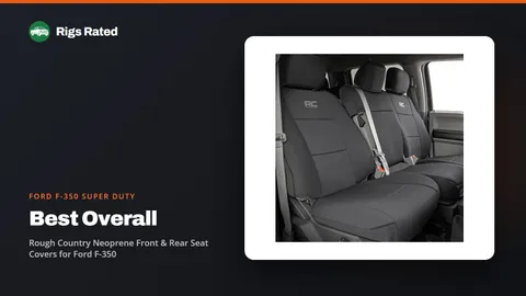 Rough Country Neoprene Front & Rear Seat Covers for Ford F-350, the best overall in our ford f-350 super duty guide, on a Rigs Rated backdrop