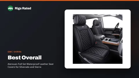 Aierxuan Full Set Waterproof Leather Seat Covers for Silverado and Sierra, the best overall in our gmc sierra guide, on a Rigs Rated backdrop