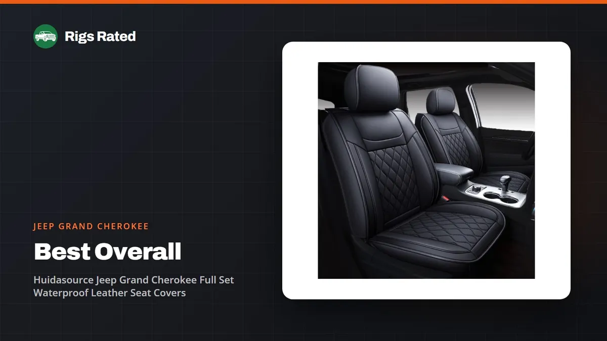 Huidasource Jeep Grand Cherokee Full Set Waterproof Leather Seat Covers, the best overall in our jeep grand cherokee guide, on a Rigs Rated backdrop