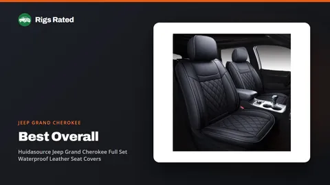 Huidasource Jeep Grand Cherokee Full Set Waterproof Leather Seat Covers, the best overall in our jeep grand cherokee guide, on a Rigs Rated backdrop