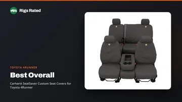 Carhartt SeatSaver Custom Seat Covers for Toyota 4Runner, the best overall in our toyota 4runner guide, on a Rigs Rated backdrop