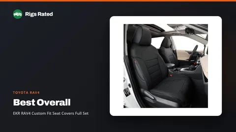 EKR RAV4 Custom Fit Seat Covers Full Set, the best overall in our toyota rav4 guide, on a Rigs Rated backdrop
