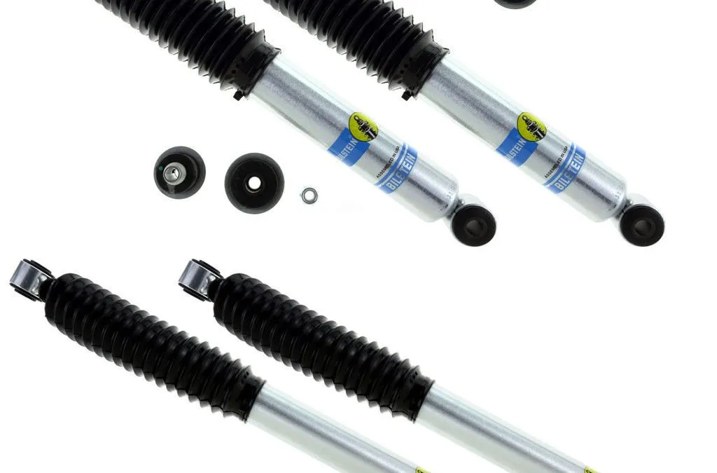 Bilstein B8 5100 Series monotube truck shocks laid out as a front and rear set