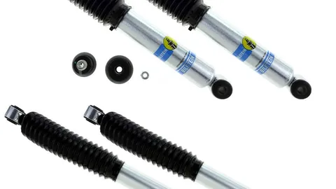 Bilstein B8 5100 Series monotube truck shocks laid out as a front and rear set