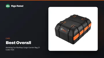 Asinking Car Rooftop Cargo Carrier Bag 21 Cubic Feet, the best overall in our cars guide, on a Rigs Rated backdrop
